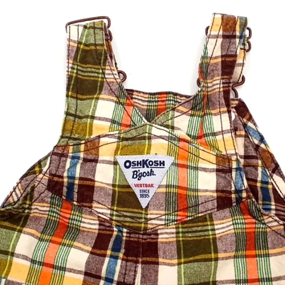 OshKosh B'Gosh Brown‎ Plaid Shorts Overalls 3M